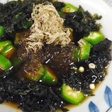 海苔オクラの麺つゆ黒酢がけ